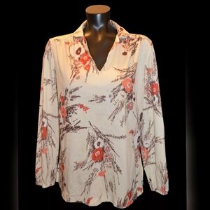 First Edition Dallas Vintage 70s 80s Ivory Floral Print Collared Shirt sz L